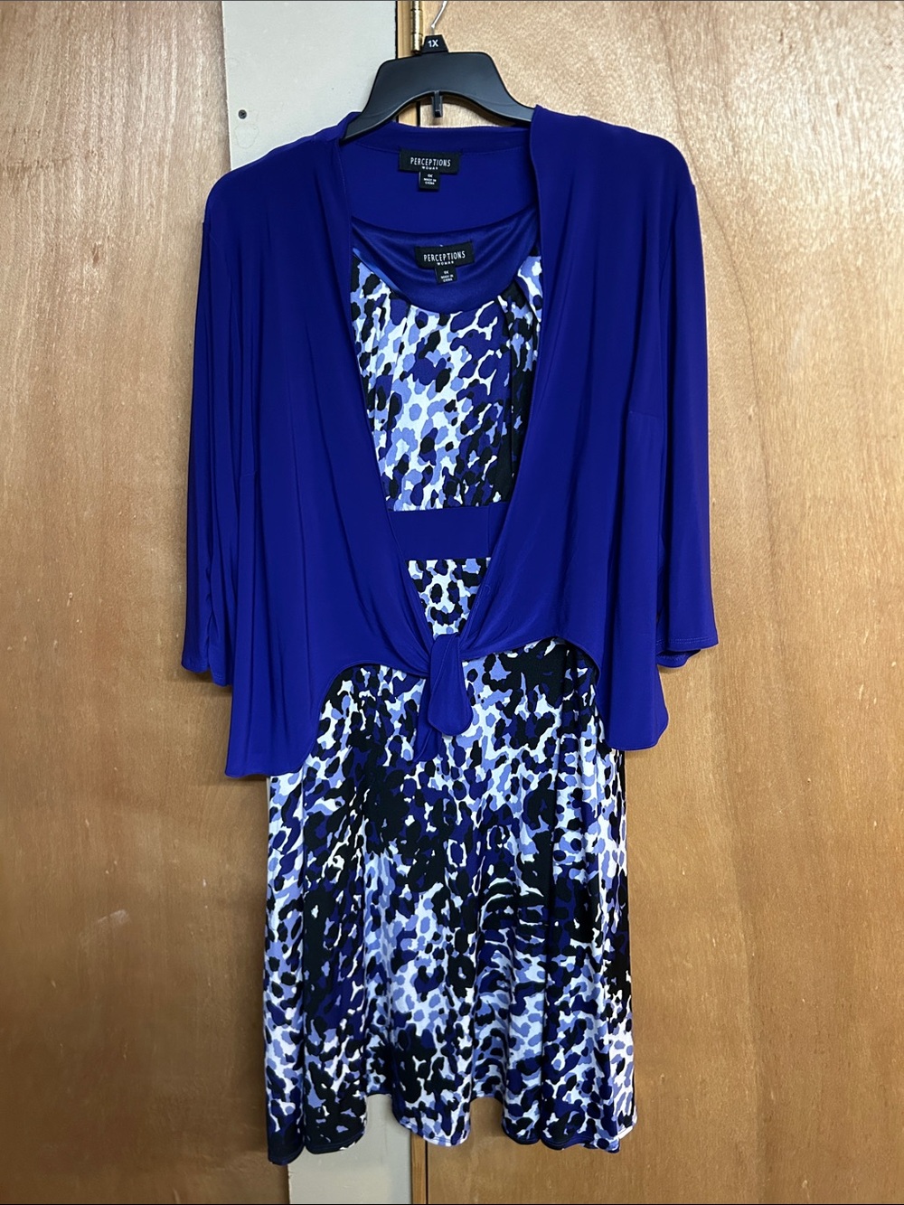 Perceptions Royal Blue Printed Dress with Matching Shrug